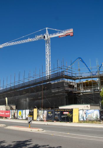 building construction site with a crane